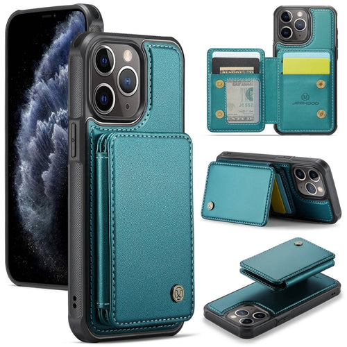 For iPhone 11 Pro Max JEEHOOD J05 Business Magnetic Style RFID Leather Phone Case(Blue Green) - HoMEdemic™ 