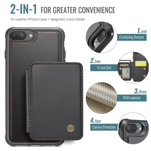 For iPhone 8 Plus / 7 Plus / 6 Plus JEEHOOD J05 Business Magnetic Style RFID Leather Phone Case(Black) - HoMEdemic™ 