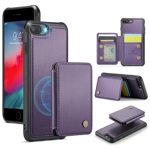 For iPhone 8 Plus / 7 Plus / 6 Plus JEEHOOD J05 Business Magnetic Style RFID Leather Phone Case(Purple) - HoMEdemic™ 