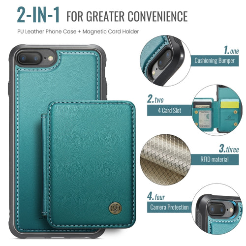 For iPhone 8 Plus / 7 Plus / 6 Plus JEEHOOD J05 Business Magnetic Style RFID Leather Phone Case(Blue Green) - HoMEdemic™ 