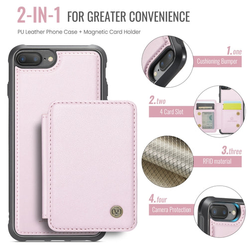 For iPhone 8 Plus / 7 Plus / 6 Plus JEEHOOD J05 Business Magnetic Style RFID Leather Phone Case(Pink) - HoMEdemic™ 