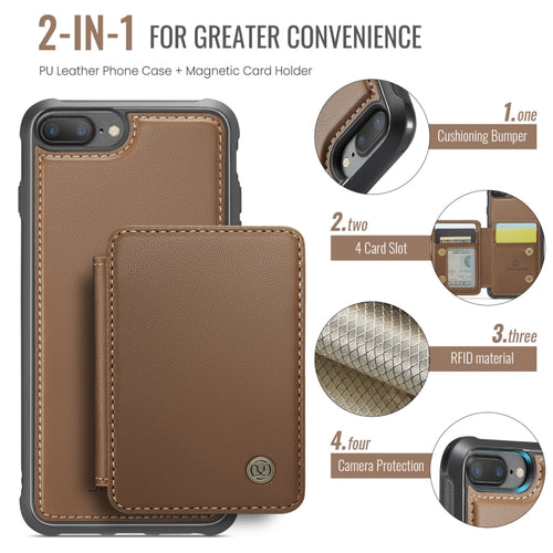 For iPhone 8 Plus / 7 Plus / 6 Plus JEEHOOD J05 Business Magnetic Style RFID Leather Phone Case(Brown) - HoMEdemic™ 