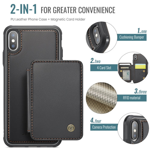 For iPhone X / XS JEEHOOD J05 Business Magnetic Style RFID Leather Phone Case(Black) - HoMEdemic™ 