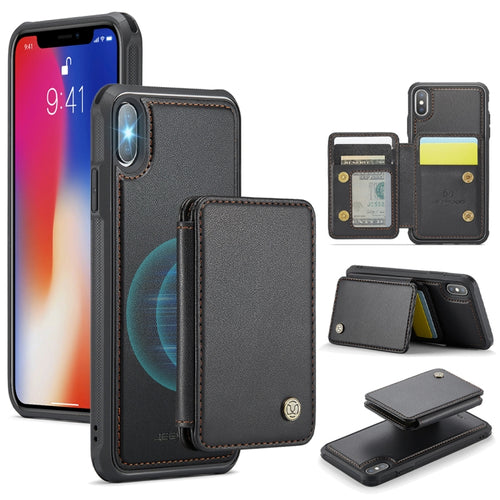 For iPhone X / XS JEEHOOD J05 Business Magnetic Style RFID Leather Phone Case(Black) - HoMEdemic™ 