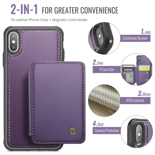 For iPhone X / XS JEEHOOD J05 Business Magnetic Style RFID Leather Phone Case(Purple) - HoMEdemic™ 