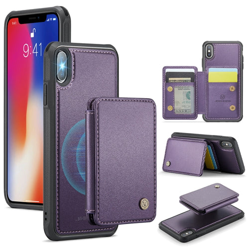 For iPhone X / XS JEEHOOD J05 Business Magnetic Style RFID Leather Phone Case(Purple) - HoMEdemic™ 