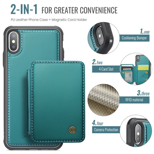 For iPhone X / XS JEEHOOD J05 Business Magnetic Style RFID Leather Phone Case(Blue Green) - HoMEdemic™ 