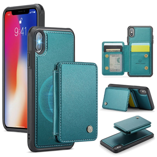 For iPhone X / XS JEEHOOD J05 Business Magnetic Style RFID Leather Phone Case(Blue Green) - HoMEdemic™ 