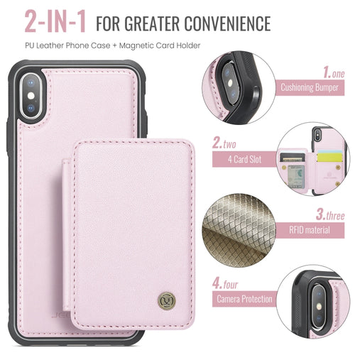 For iPhone X / XS JEEHOOD J05 Business Magnetic Style RFID Leather Phone Case(Pink) - HoMEdemic™ 