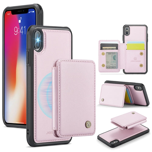 For iPhone X / XS JEEHOOD J05 Business Magnetic Style RFID Leather Phone Case(Pink) - HoMEdemic™ 