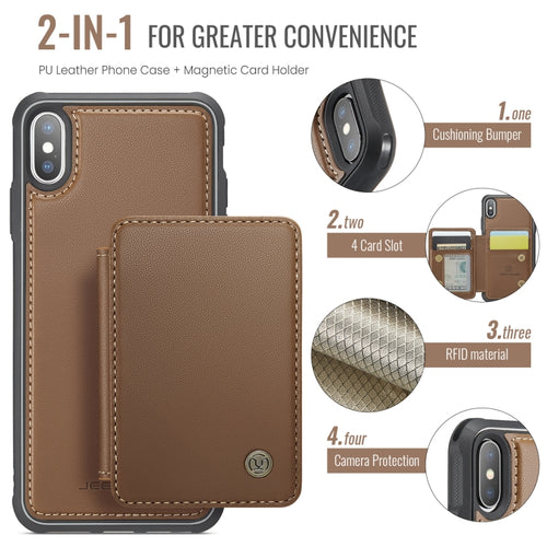 For iPhone X / XS JEEHOOD J05 Business Magnetic Style RFID Leather Phone Case(Brown) - HoMEdemic™ 