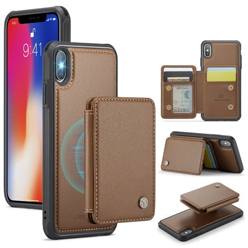 For iPhone X / XS JEEHOOD J05 Business Magnetic Style RFID Leather Phone Case(Brown) - HoMEdemic™ 