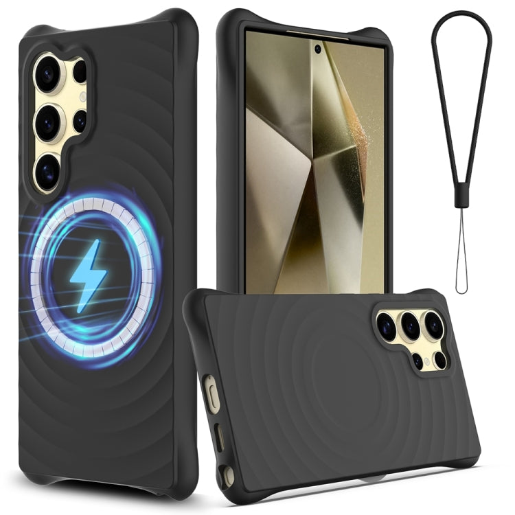 For Samsung Galaxy S24 Ultra 5G Wave Texture MagSafe Magnetic Liquid Silicone Phone Case(Black) - HoMEdemic™ 