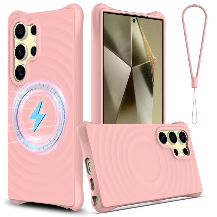 For Samsung Galaxy S24 Ultra 5G Wave Texture MagSafe Magnetic Liquid Silicone Phone Case(Pink) - HoMEdemic™ 