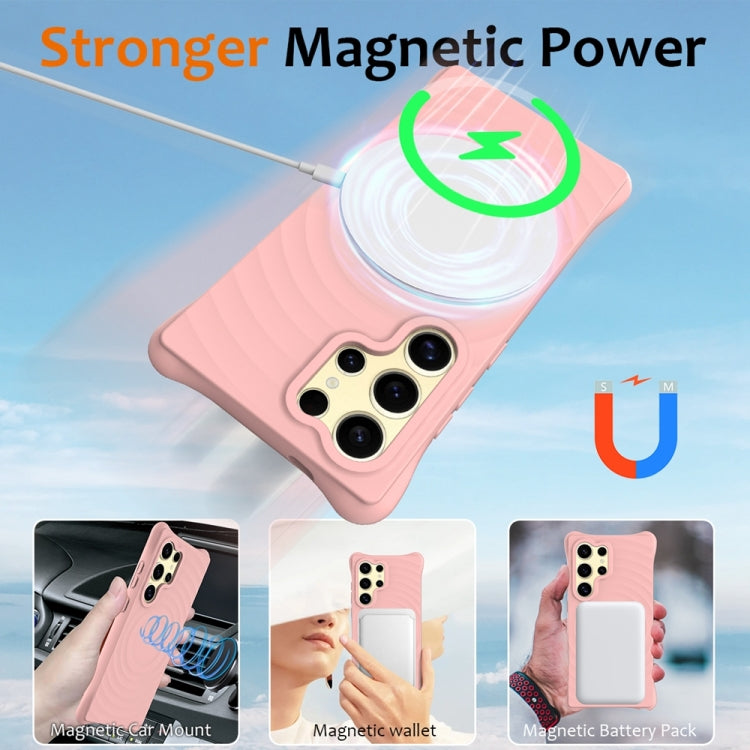 For Samsung Galaxy S24 Ultra 5G Wave Texture MagSafe Magnetic Liquid Silicone Phone Case(Pink) - HoMEdemic™ 