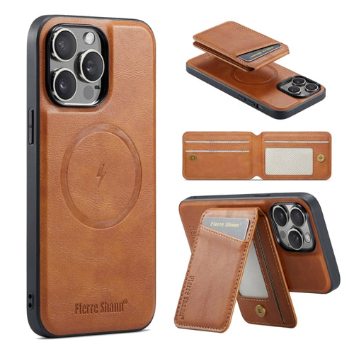 For iPhone 15 Pro Max Fierre Shann Oil Wax Cow Leather Magnetic Card Holder Phone Case(Brown) - HoMEdemic™ 