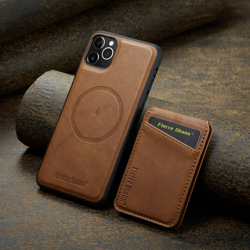 For iPhone 11 Pro Max Fierre Shann Oil Wax Cow Leather Magnetic Card Holder Phone Case(Brown) - HoMEdemic™ 