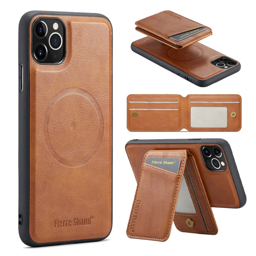 For iPhone 11 Pro Max Fierre Shann Oil Wax Cow Leather Magnetic Card Holder Phone Case(Brown) - HoMEdemic™ 