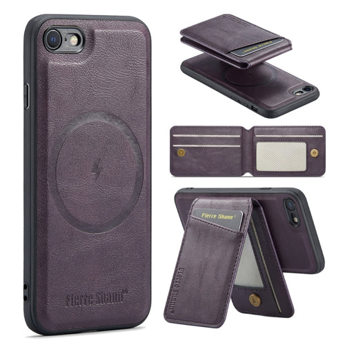 For iPhone SE 2022 / SE 2020 / 8 / 7 Fierre Shann Oil Wax Cow Leather Magnetic Card Holder Phone Case(Purple) - HoMEdemic™ 