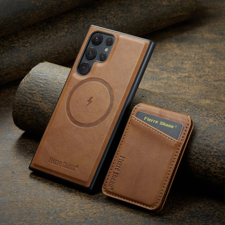 For Samsung Galaxy S24 Ultra 5G Fierre Shann Cowhide Vertical Flip Magnetic Card Holder Phone Case(Brown) - HoMEdemic™ 