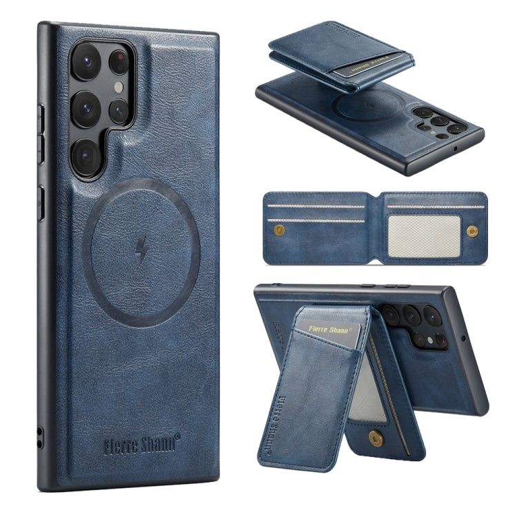For Samsung Galaxy S24 Ultra 5G Fierre Shann Cowhide Vertical Flip Magnetic Card Holder Phone Case(Blue) - HoMEdemic™ 