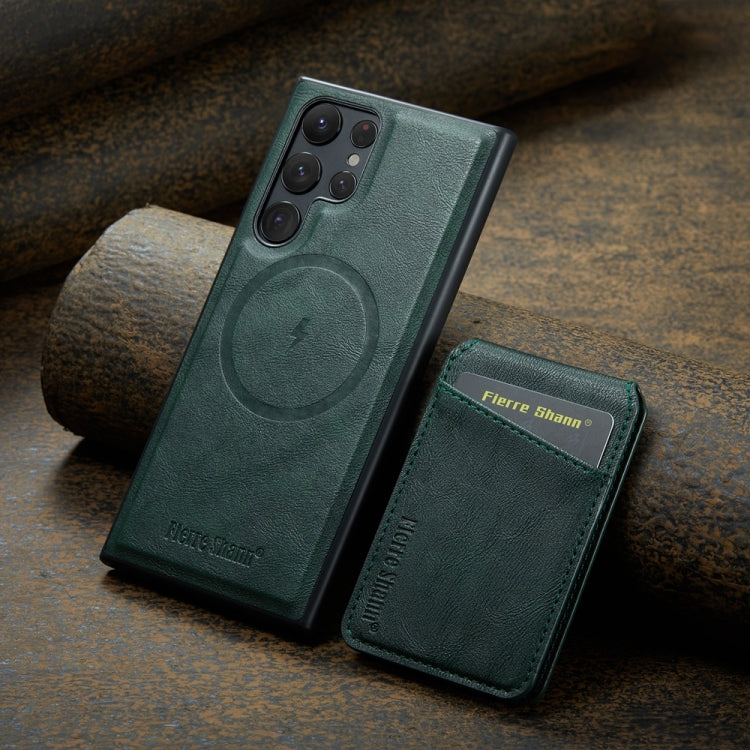 For Samsung Galaxy S24 Ultra 5G Fierre Shann Cowhide Vertical Flip Magnetic Card Holder Phone Case(Green) - HoMEdemic™ 