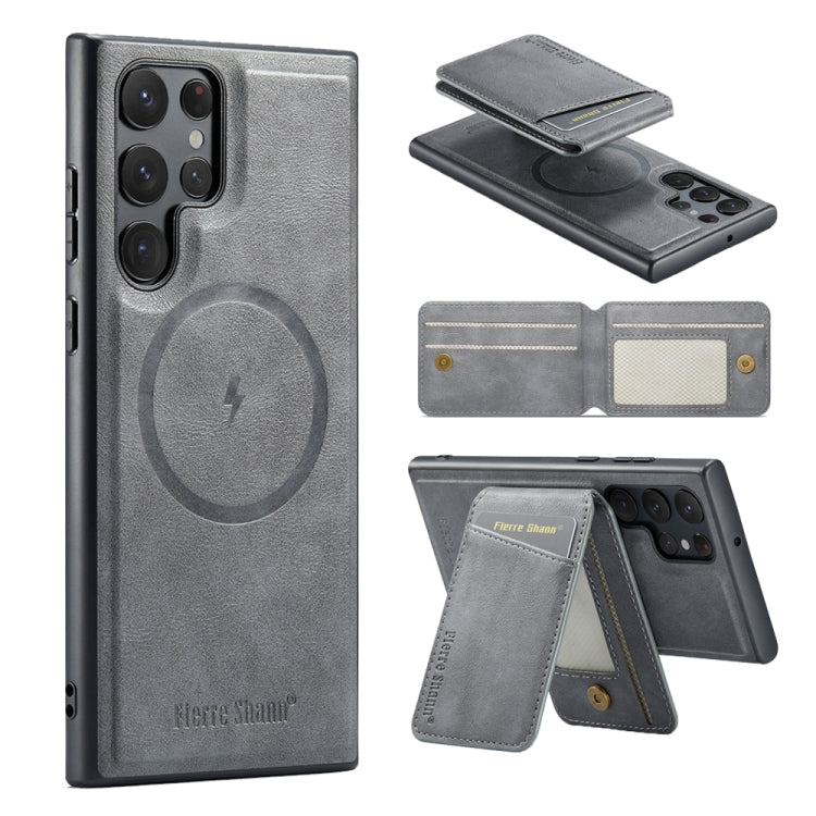 For Samsung Galaxy S24 Ultra 5G Fierre Shann Cowhide Vertical Flip Magnetic Card Holder Phone Case(Grey) - HoMEdemic™ 