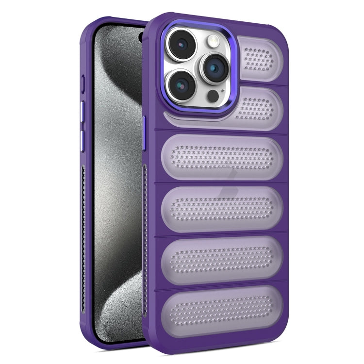 For iPhone 15 Pro Cooling Armor Translucent Mesh Breathable Phone Case(Purple) - HoMEdemic™ 