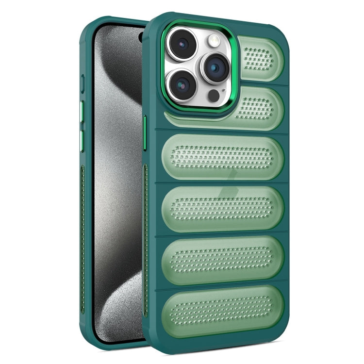 For iPhone 15 Pro Cooling Armor Translucent Mesh Breathable Phone Case(Green) - HoMEdemic™ 
