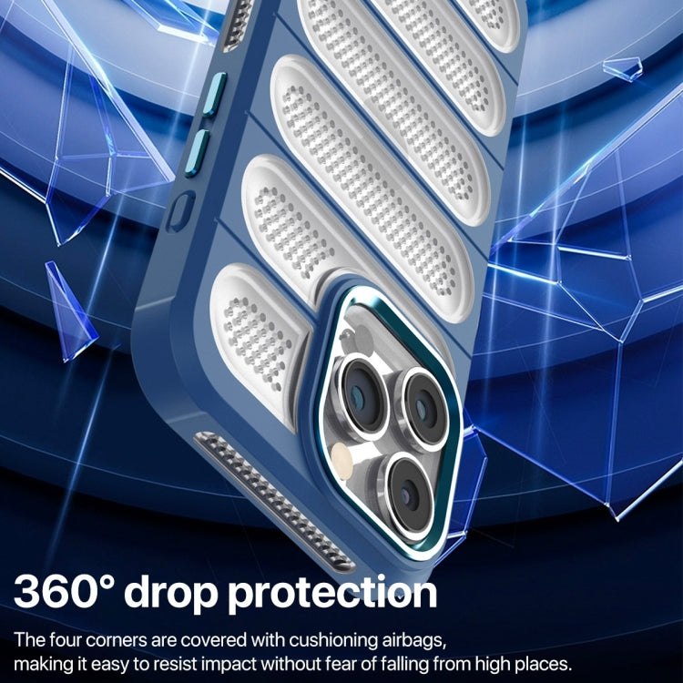 For iPhone 15 Pro Cooling Armor Translucent Mesh Breathable Phone Case(Blue) - HoMEdemic™ 