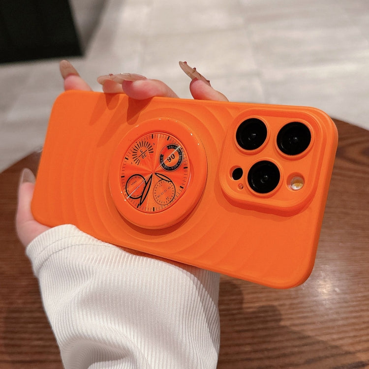 For iPhone 15 Pro Wave Texture PC Shockproof Phone Case with Holder(Orange) - HoMEdemic™ 