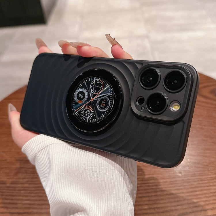 For iPhone 15 Pro Wave Texture PC Shockproof Phone Case with Holder(Black) - HoMEdemic™ 