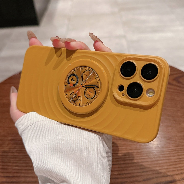 For iPhone 15 Pro Wave Texture PC Shockproof Phone Case with Holder(Khaki) - HoMEdemic™ 