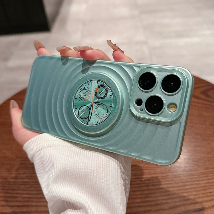 For iPhone 15 Pro Max Wave Texture PC Shockproof Phone Case with Holder(Cyan) - HoMEdemic™ 