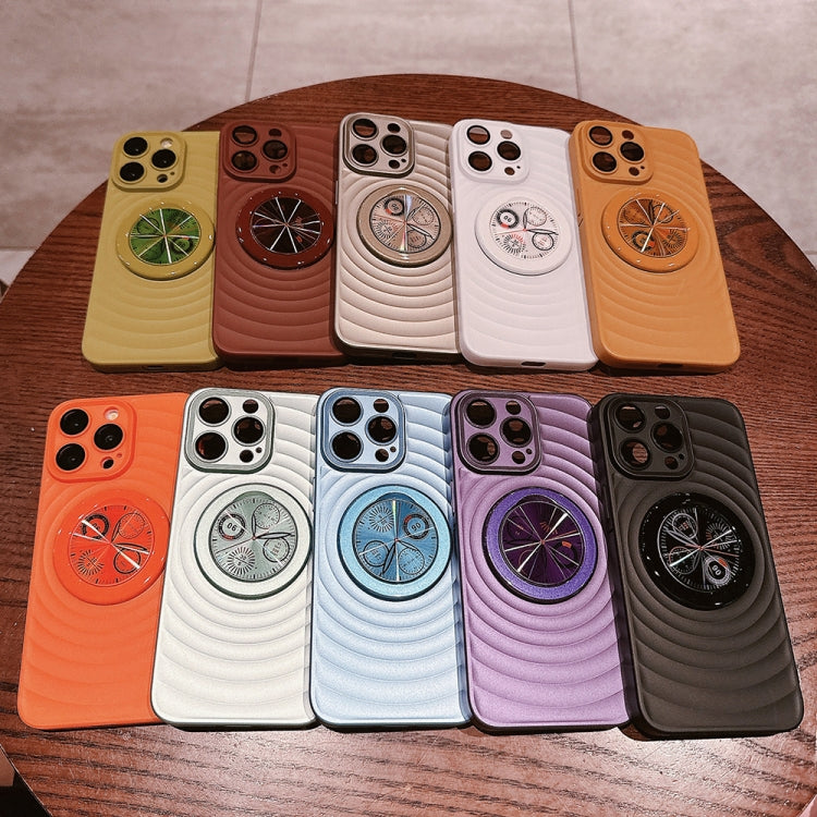 For iPhone 15 Pro Wave Texture PC Shockproof Phone Case with Holder(Khaki) - HoMEdemic™ 