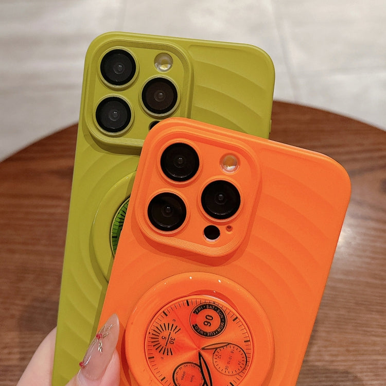 For iPhone 15 Pro Wave Texture PC Shockproof Phone Case with Holder(Avocado Green) - HoMEdemic™ 
