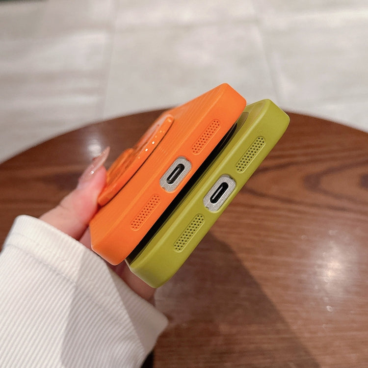 For iPhone 15 Pro Wave Texture PC Shockproof Phone Case with Holder(Avocado Green) - HoMEdemic™ 
