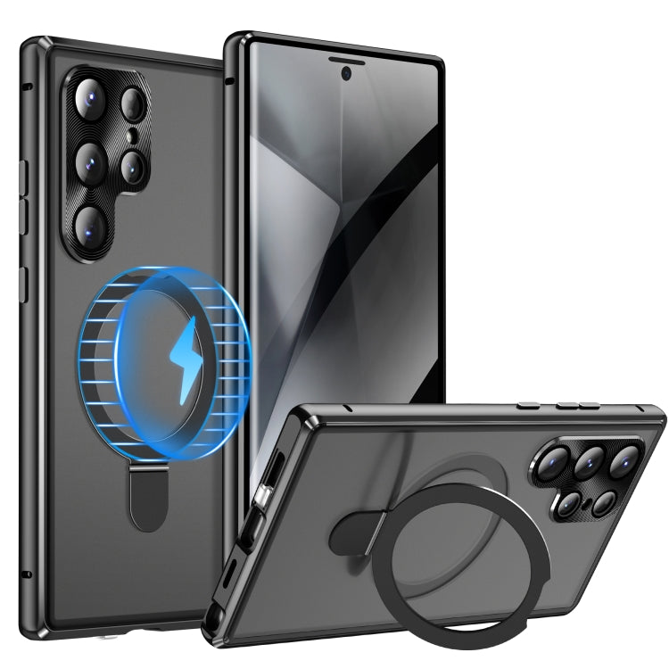 For Samsung Galaxy S24 Ultra 5G MagSafe Magnetic Privacy Frosted Tempered Glass Holder Phone Case(Black) - HoMEdemic™ 