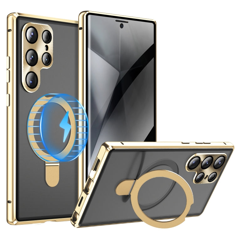 For Samsung Galaxy S24 Ultra 5G MagSafe Magnetic Privacy Frosted Tempered Glass Holder Phone Case(Gold) - HoMEdemic™ 