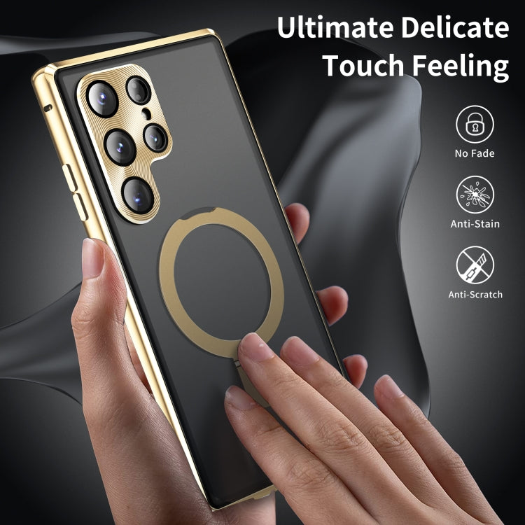 For Samsung Galaxy S24 Ultra 5G MagSafe Magnetic Privacy Frosted Tempered Glass Holder Phone Case(Gold) - HoMEdemic™ 