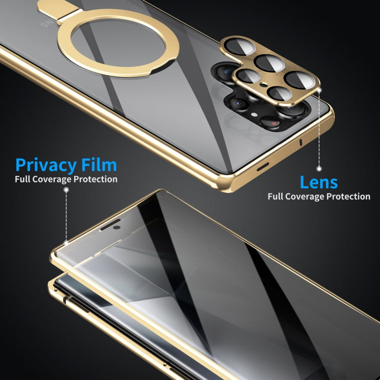For Samsung Galaxy S24 Ultra 5G MagSafe Magnetic Privacy Frosted Tempered Glass Holder Phone Case(Gold) - HoMEdemic™ 