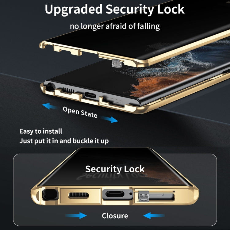 For Samsung Galaxy S24 Ultra 5G MagSafe Magnetic Privacy Frosted Tempered Glass Holder Phone Case(Gold) - HoMEdemic™ 