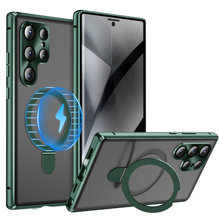 For Samsung Galaxy S24 Ultra 5G MagSafe Magnetic Privacy Frosted Tempered Glass Holder Phone Case(Green) - HoMEdemic™ 