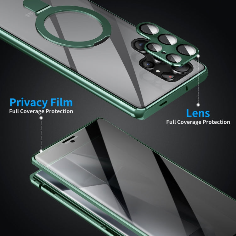 For Samsung Galaxy S24 Ultra 5G MagSafe Magnetic Privacy Frosted Tempered Glass Holder Phone Case(Green) - HoMEdemic™ 