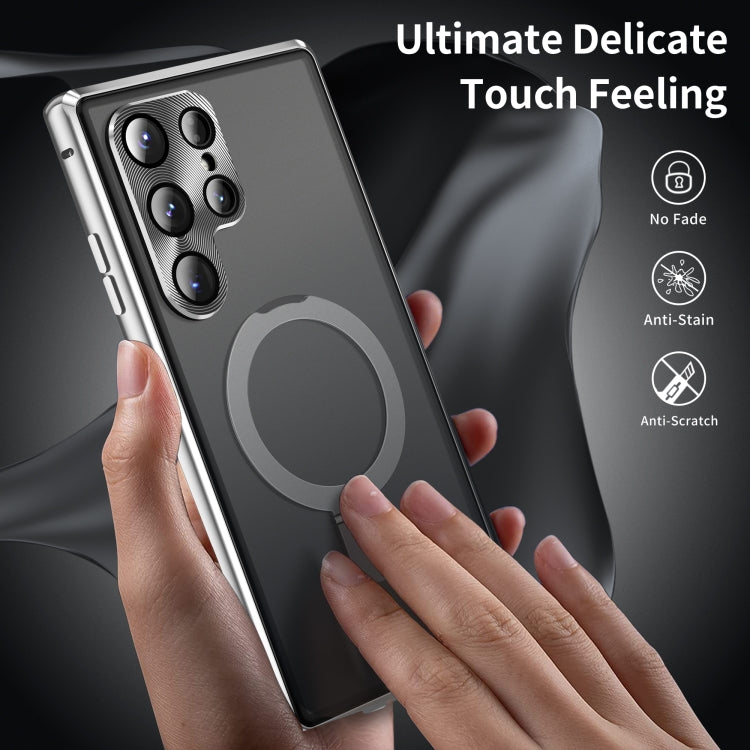 For Samsung Galaxy S24 Ultra 5G MagSafe Magnetic Privacy Frosted Tempered Glass Holder Phone Case(Silver) - HoMEdemic™ 