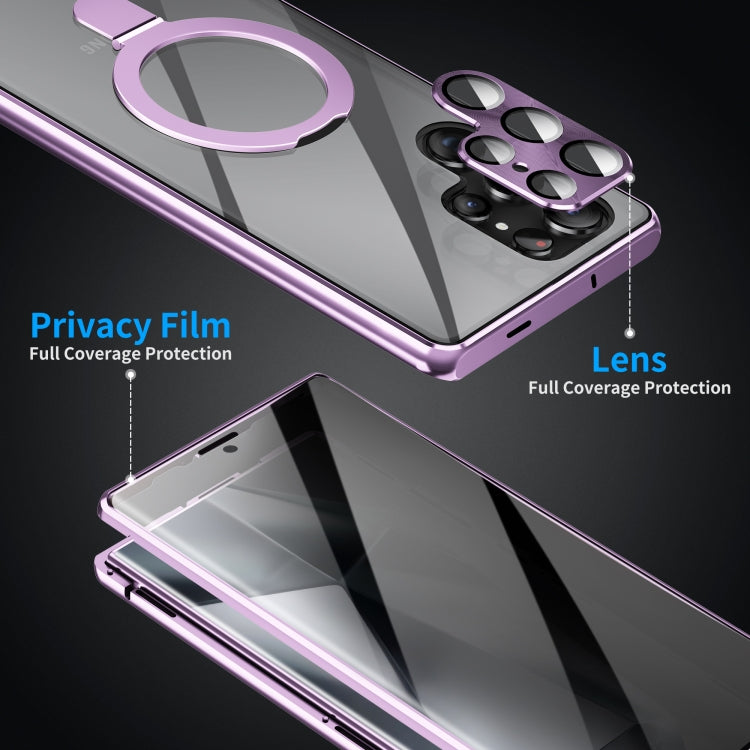 For Samsung Galaxy S24 Ultra 5G MagSafe Magnetic Privacy Frosted Tempered Glass Holder Phone Case(Purple) - HoMEdemic™ 