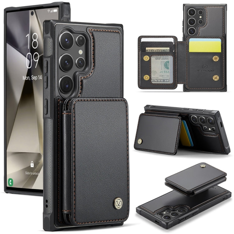 For Samsung Galaxy S24 Ultra 5G JEEHOOD J05 Business Magnetic Style RFID Leather Phone Case(Black) - HoMEdemic™ 