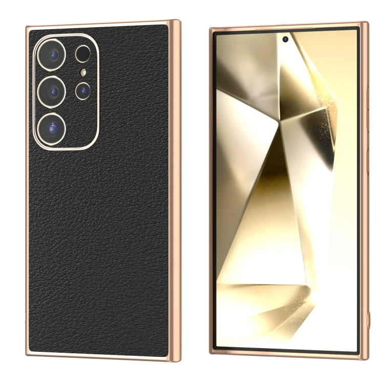 For Samsung Galaxy S24 Ultra 5G Nano Plating Genuine Leather Wave Series Phone Case(Black) - HoMEdemic™ 