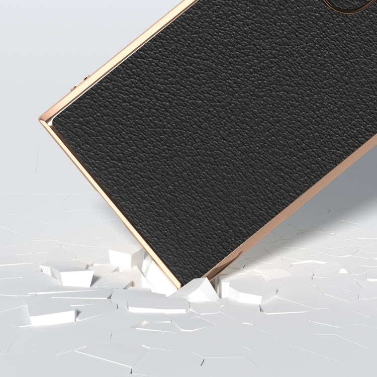 For Samsung Galaxy S24 Ultra 5G Nano Plating Genuine Leather Wave Series Phone Case(Black) - HoMEdemic™ 