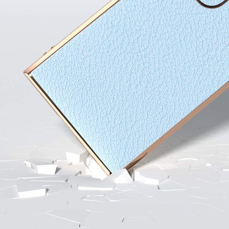 For Samsung Galaxy S24 Ultra 5G Nano Plating Genuine Leather Wave Series Phone Case(Blue) - HoMEdemic™ 
